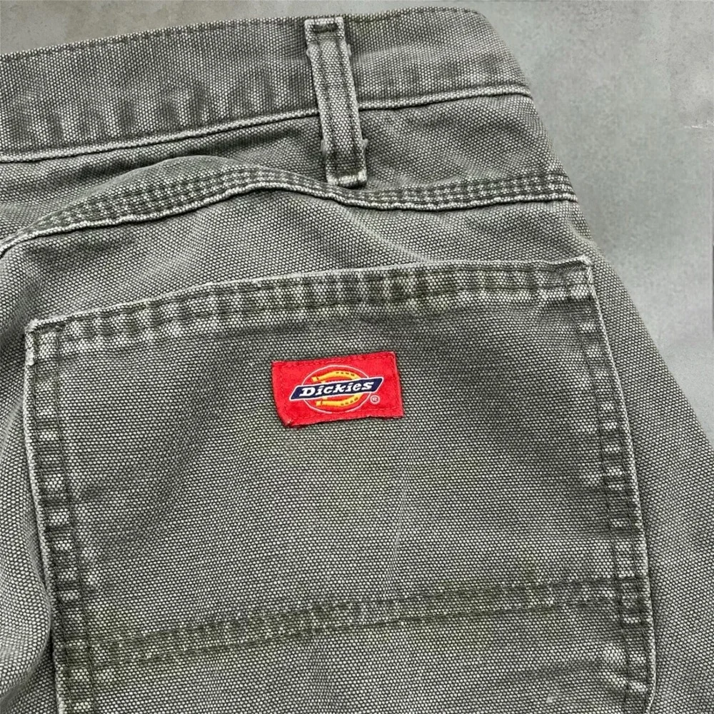 Y2K Distressed Dickies Carpenter Pants Olive Size 34x30 Workwear Grunge Skater